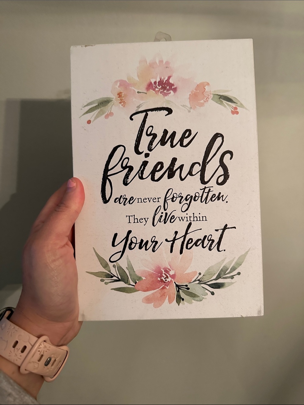Floral 'True Friends' Wall Plaque - Pink